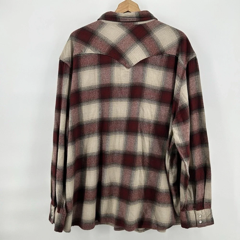Levi's Standard The Western 4XL Pearl Snap Red Beige Flannel Big &‎ Tall NWT!